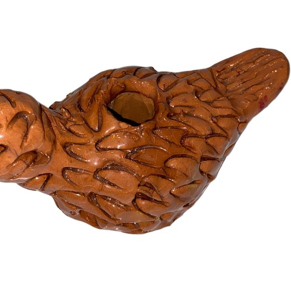 Unique Handmade Signed Red Pottery Clay Bird Candle Holder Figurine Collectible - Picture 4 of 7